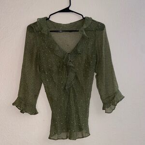 Rhinestoned y2k shirt Urban Outfitters green blouse glitter top cute glamour top